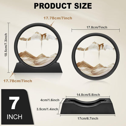 Wai Danie Moving Sand Art Picture 3D Hourglass Deep Sea Sandscape Liquid Motion Display Painting Flowing Sand Frame Relaxing Desktop Home Office Work Decor (Black, 12 Inches)