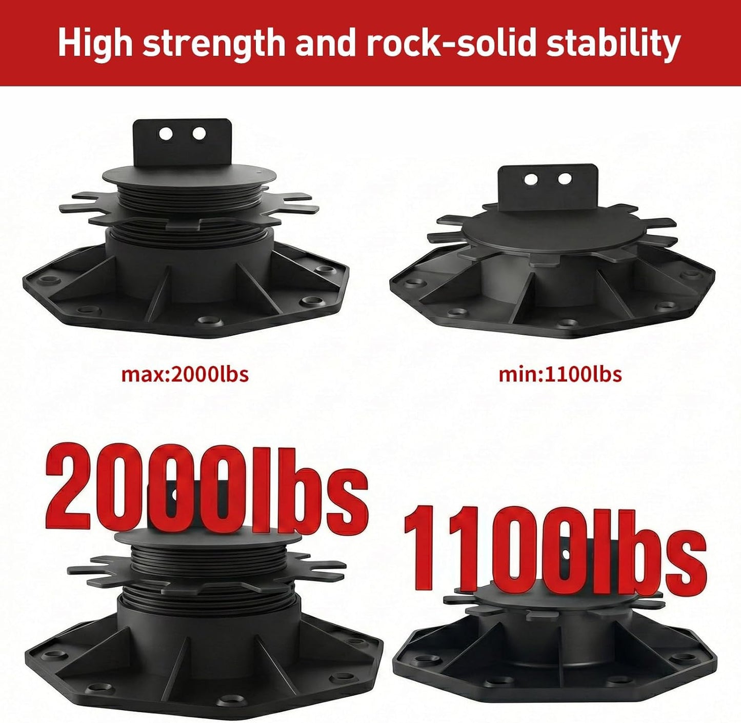 10-Pack Adjustable Deck Support Pedestal for Floating Deck Platform, Height Adjustment Range from 1-3/16" to 2-3/8", Black, Durable Deck Blocks, Easy Installation, Versatile Use