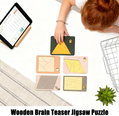 Wooden Puzzle for Adults - Geometric Educational Toy - Disappearing Square Tangram for Children Adults Family Office School Travel Party Birthday Home Classroom