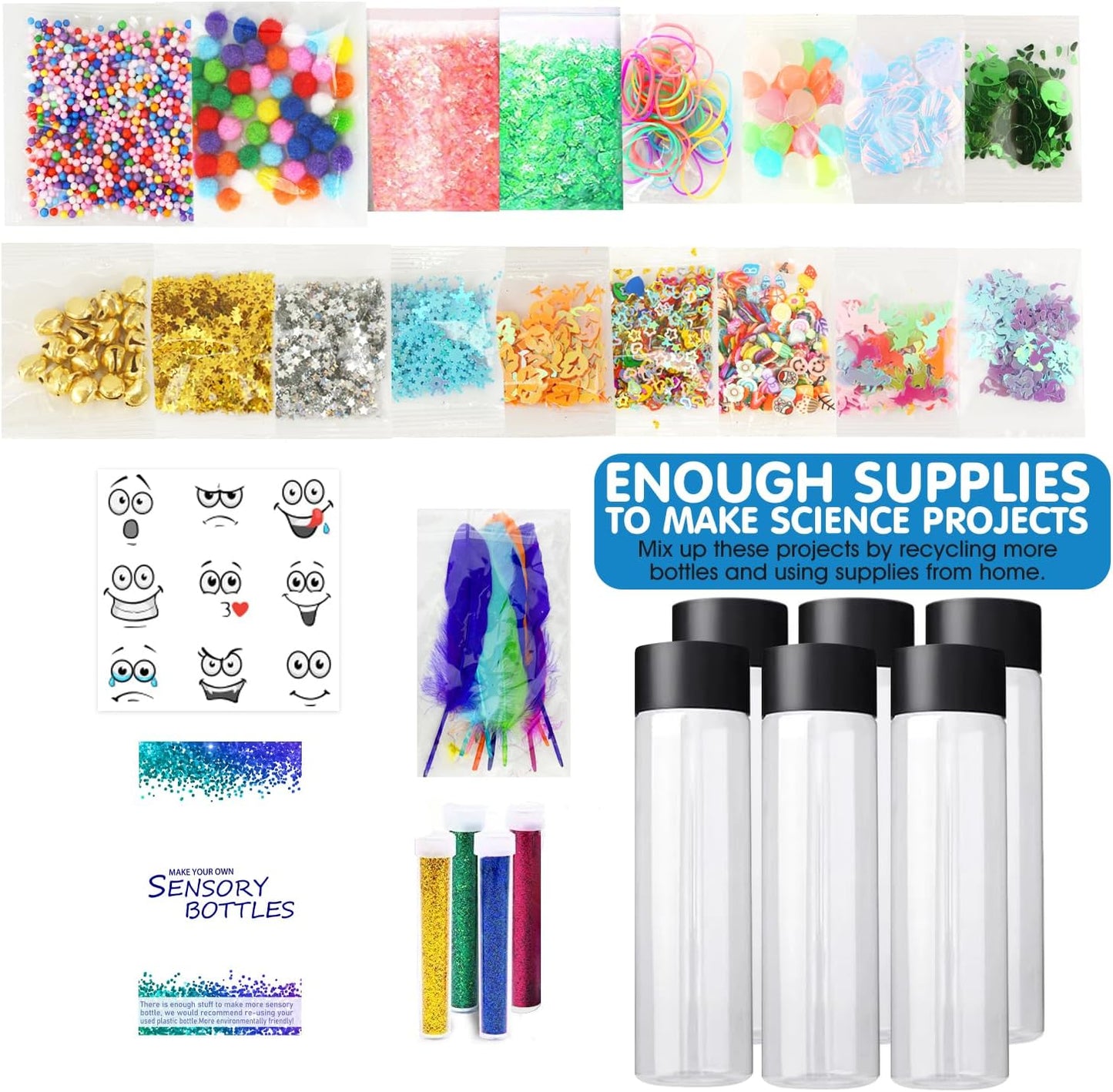 Sensory Bottles Kits for Calm Down Corner Supplies Magic Mixies Sensory Toys for Toddlers1-3 Kids with Glitter, 5 Fun Shaped Containers
