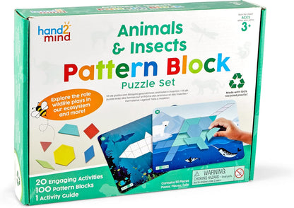 hand2mind Recycling and Conservation Pattern Block Puzzle Set, Tangram Puzzle, Geometric Shapes for Kids, Pattern Blocks Cards, Pattern Play, Toddler Battern Blocks, Kindergarten Learning Activities