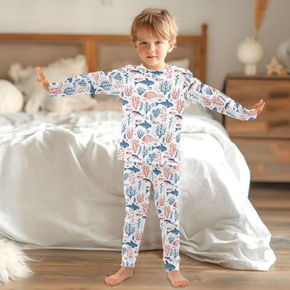 ALAZA Shark Starfish Palm Tree 2 Piece Pajama Set Long Sleeve Top and Pants Sleepwear Unisex - Colors B