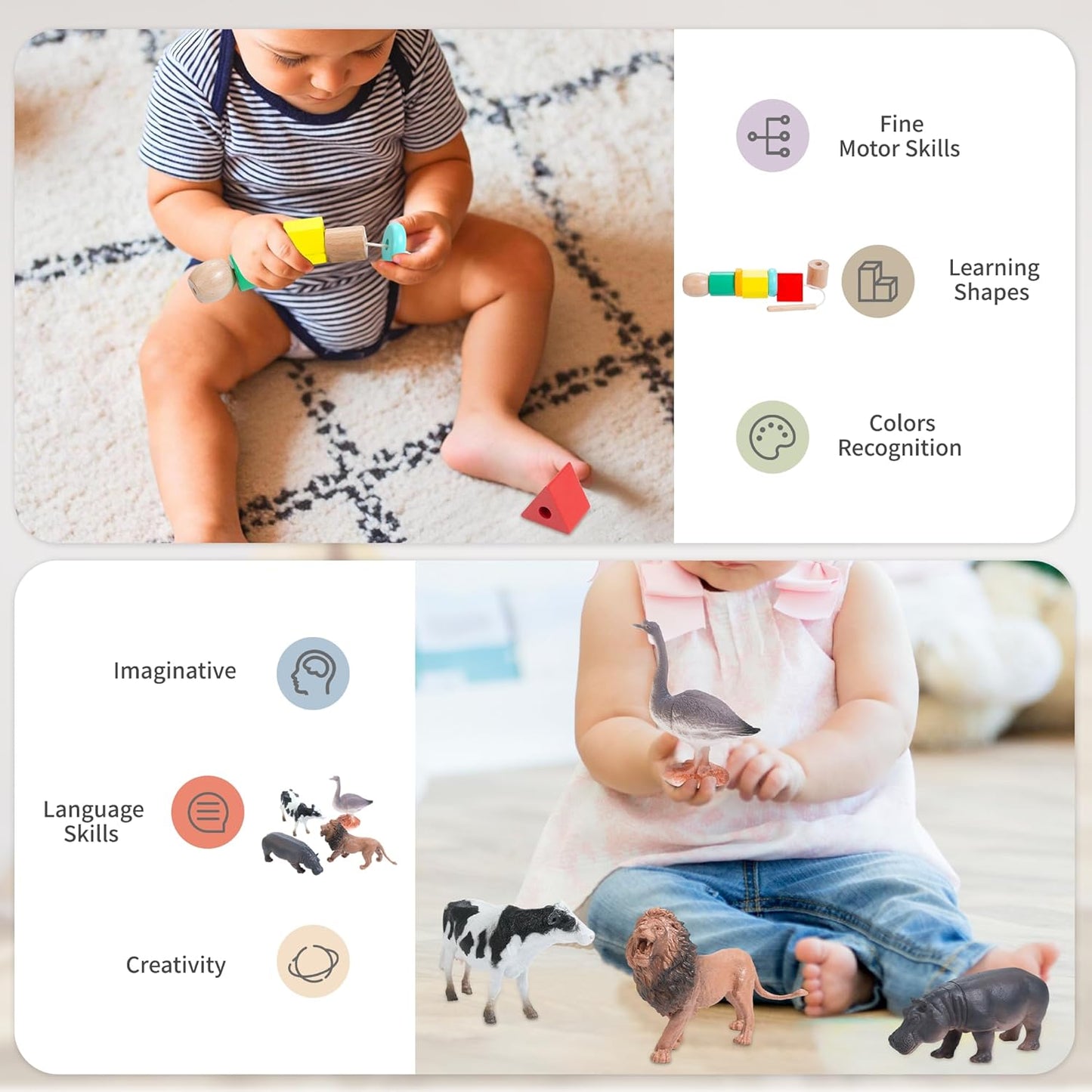 WOODMAM Montessori Toys for Babies 7-12 Months, 9 in 1 Educational Wooden Toys Set, Includes Object Permanent Box, Stacking Cups, Mirror Puzzle, Ring Stacker and More