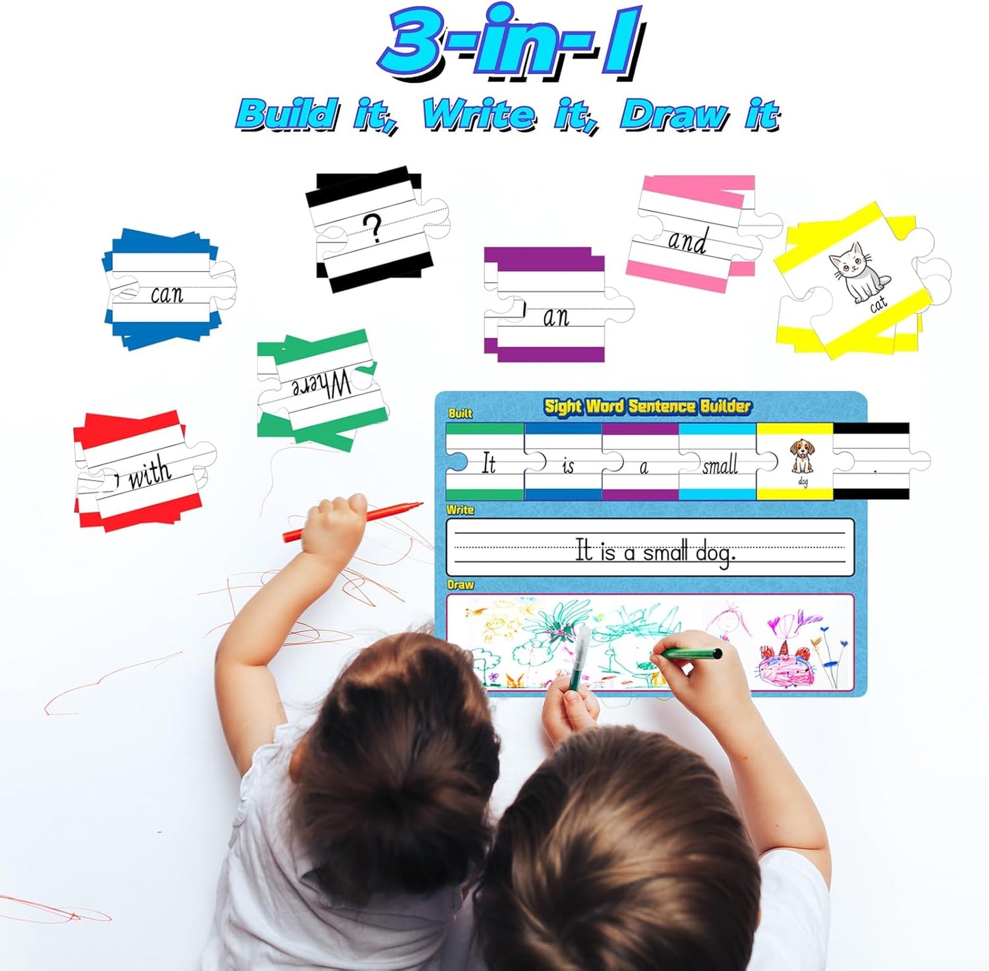 Sentence Building, Sight Word Builder Cards for Early Reading, Speech, Writing, and Language Practice for Kids Kindergarten 1st 2nd Grade Classroom