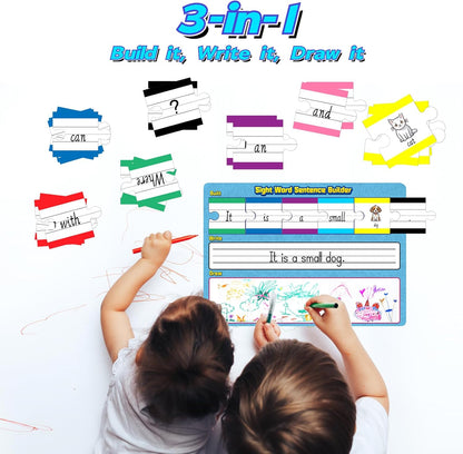 Sentence Building, Sight Word Builder Cards for Early Reading, Speech, Writing, and Language Practice for Kids Kindergarten 1st 2nd Grade Classroom