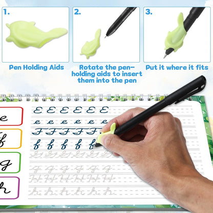 gisgfim 2 Pack Grooved Cursive Handwriting Workbook Magic Grooved Cursive Reusable Handwriting Practice with Disappearing Ink Pens Learning Activities Supplies (Jokes Riddles&Inspiring Quotes)