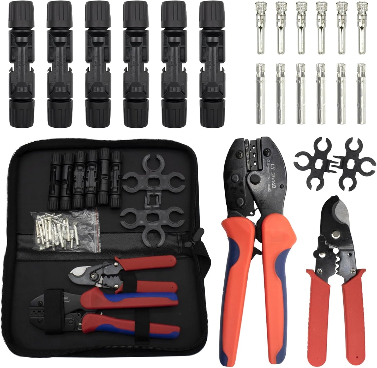 MC-4 Connector kit Solar Cable Connector kit 12 Pairs of Solar connectors and 2 Spanner Wrenches Along with a Wire Crimper Photovoltaic System Connector kit