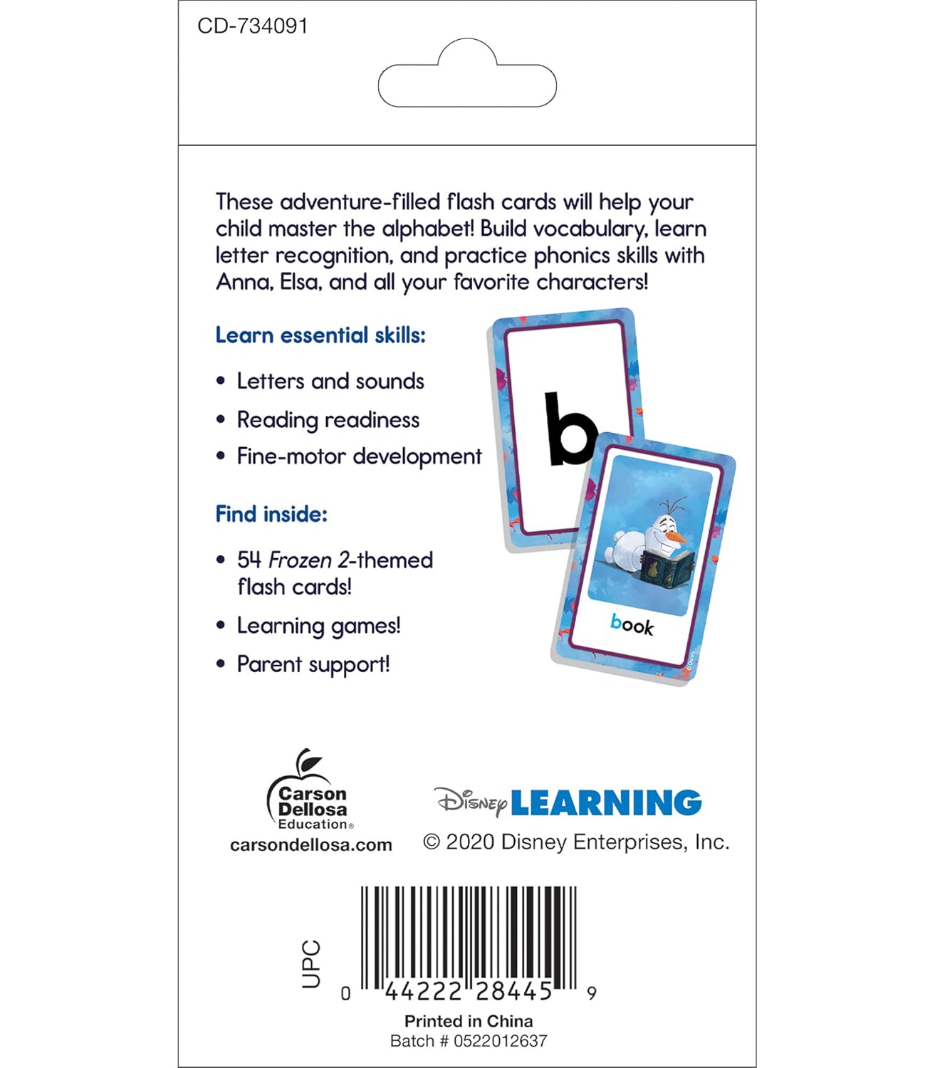 Disney Learning Frozen 2 Alphabet Flash Cards, ABC Flash Cards for Toddlers 2-4 Years, Letter and Sound Recognition With Basic Sight Word Vocabulary for Reading and Writing Readiness, Ages 4+