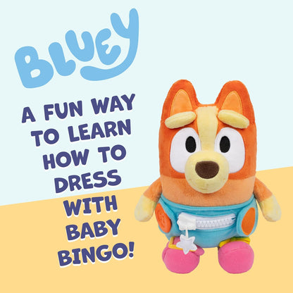 Dress & Play Baby Bluey Plush, Button, Zip, Buckle and Tie, Learn to Dress Dolls for Toddlers Ages 3+, Fine Motor Skills Buckle Toys