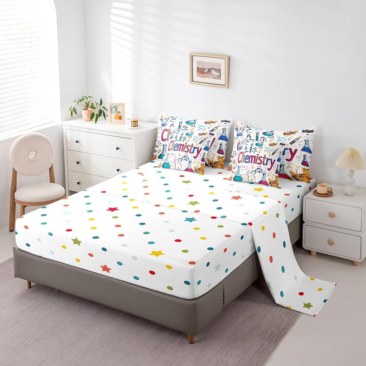 Erosebridal Chemical Equation Bed in a Bag Queen Comforter Set 7 Piece,Chemistry Bedding Sets Science Students Learning Gift Sheet Set with Comforter,Molecular Formula Education Bed Set - Colors A