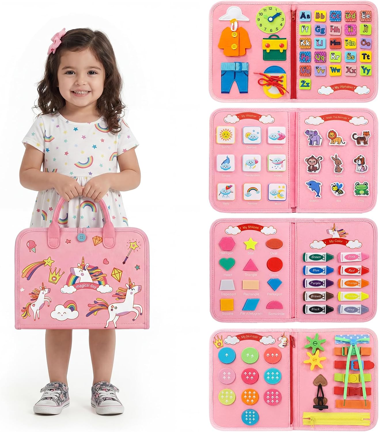 Toddler Busy Board Montessori Toys for Toddlers Girls 1-3 Year Old Birthday Gifts, Sensory Busy Book Learning Educational Activities, Airplane Car Travel Toy