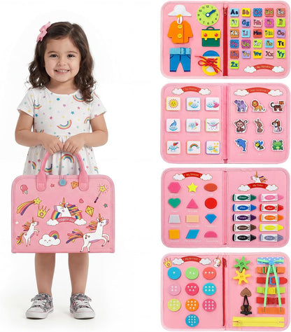 Toddler Busy Board Montessori Toys for Toddlers Girls 1-3 Year Old Birthday Gifts, Sensory Busy Book Learning Educational Activities, Airplane Car Travel Toy