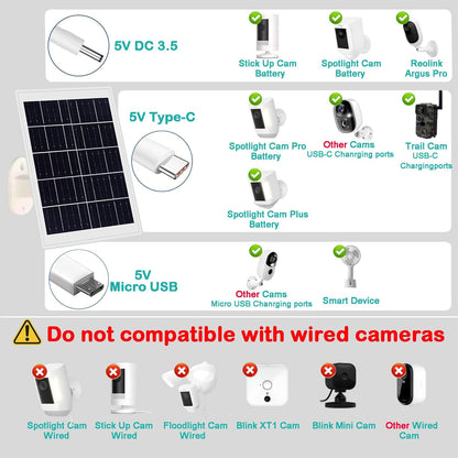 8W Solar Panel Built-in with 12000mAh Battery for Security Camera Outdoor, 3in1 Plug Charger Panel for Ring/Eufy/Wyze Battery cam, Support Emergency Power for Camping Hiking Lights, Phones, Tablet PC