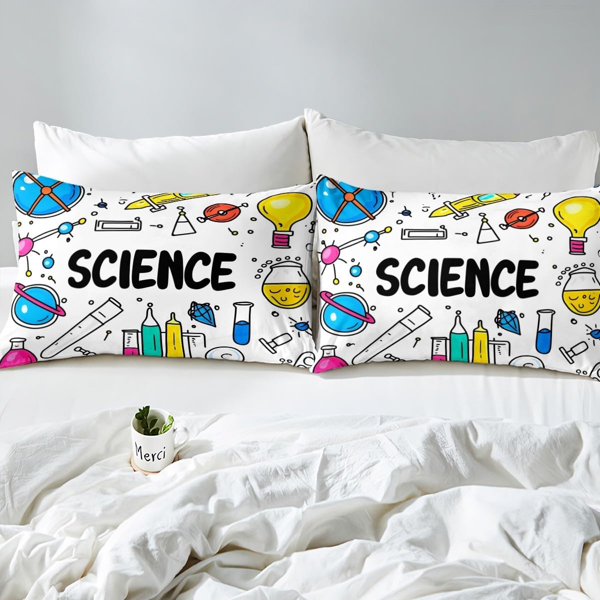 Chemistry Bed Sheets for Kids Teens Girls Boys,Chemical Experiment Fitted Sheet Twin,Science Themed Sheets for Math Lovers,Chemistry Lab Bedding Set,White and Black