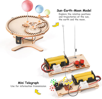 STEM Science Kits for Kids Ages 8-12 8-10, Wood Building Crafts Kits for Boys, STEM Toys for Ages 8-13 9 10 11 Year Old Gifts, Kids Science Engineering Experiment Projects, 3D Wooden Puzzles 10-12