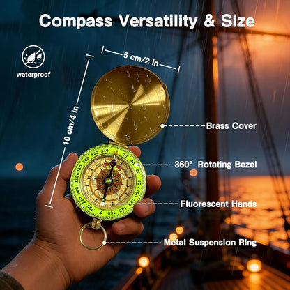 Retro Pirate Telescope Zoomable with Treasure Map 25x30 Spyglass Portable Collapsible Handheld Telescope Vintage Monocular for Kids & Survival Gear Compass Pocket Military Compass