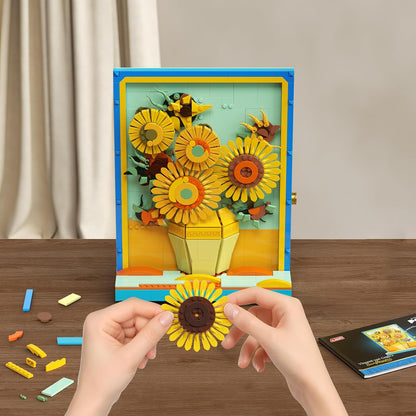 Rotatable Sunflower Building Set,Sunflowers Table Art Painting Frame,Home Office Table Centerpiece Decor,Gifts for Her Him Girls 14+