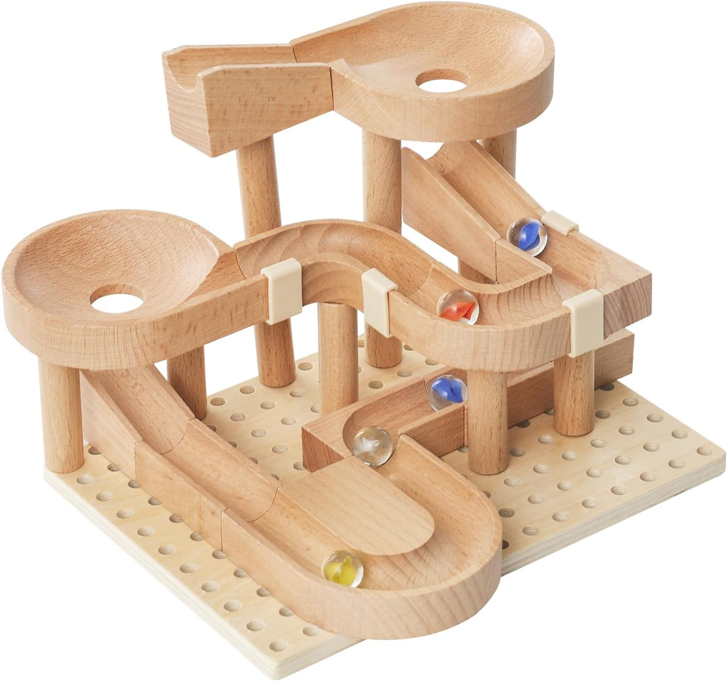 Wooden Marble Runs for Kids 4-8, 38 Pcs Marble Rush Track Maze Construction Play Set, STEM Learning Toys, Wood Building Blocks Toys, Gift for Boys & Girls
