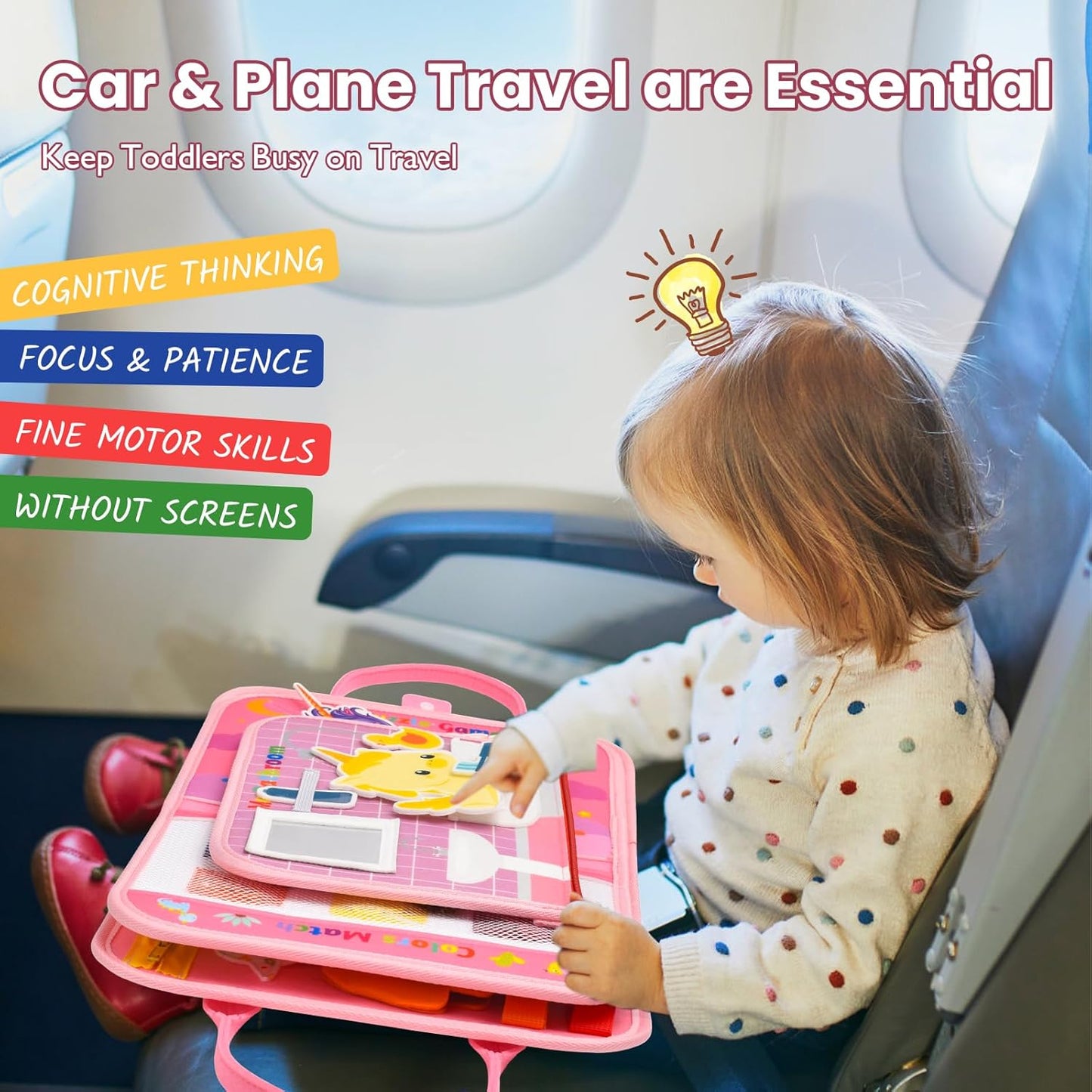 Busy Book for Toddlers 1-3, Montessori Toys Busy Board for 1 2 3 4 Year Old Boy Girl Birthday Gift Educational Learning Quiet Activity Book Airplane Car Travel Toys for Tollders Kids 1-3