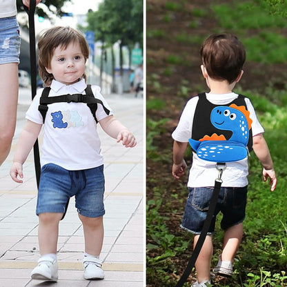 3 in 1 Toddler Harness Leash + Baby Anti Lost Wrist Link, Accmor Cute Dinosaur Child Safety Harness Tether, Kids Walking Wristband Assistant Strap Belt for Parent Boys Outdoor Activity (Black)