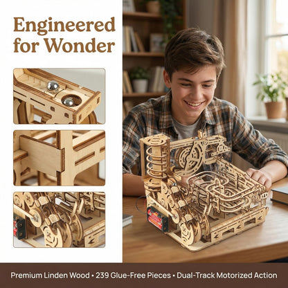 Adult 3D Wooden Spiral Walkway Marble Run Assembly Kit, DIY Mechanical Model Building Set, Educational STEM Puzzle Desktop Toy, Birthday Gift for Teens Aged 14 and up, All-new Upgraded Deluxe Edition