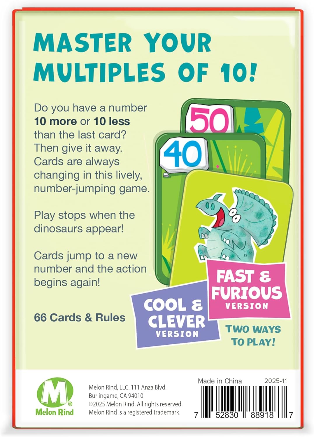 Melon Rind Jump 1, Math Game for Kids Learning Adding and Subtracting by 1, Lively, Card Game, Quick Activity for Boosting Math Confidence, Easy Screenless Fun, Perfect for Kindergarteners, Ages 5+