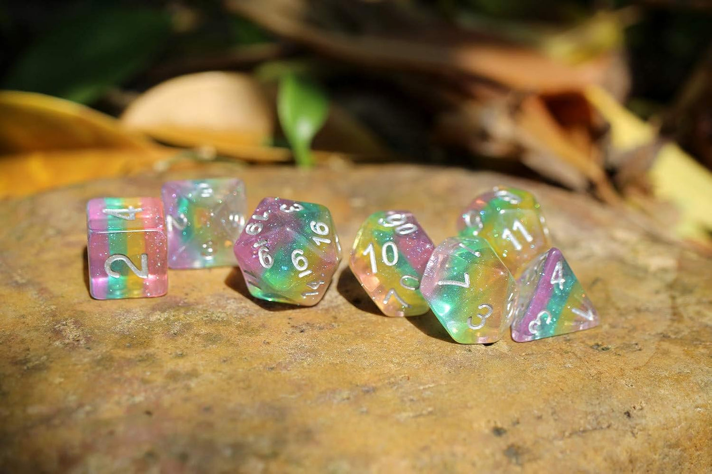 Polyhedral DND Dice Set RPG Rainbow Dice for Dungeons and Dragons(D&D) Role Playing Game,MTG,Pathfinder,Table Game,Math Games Dice Set with Dice Pouch
