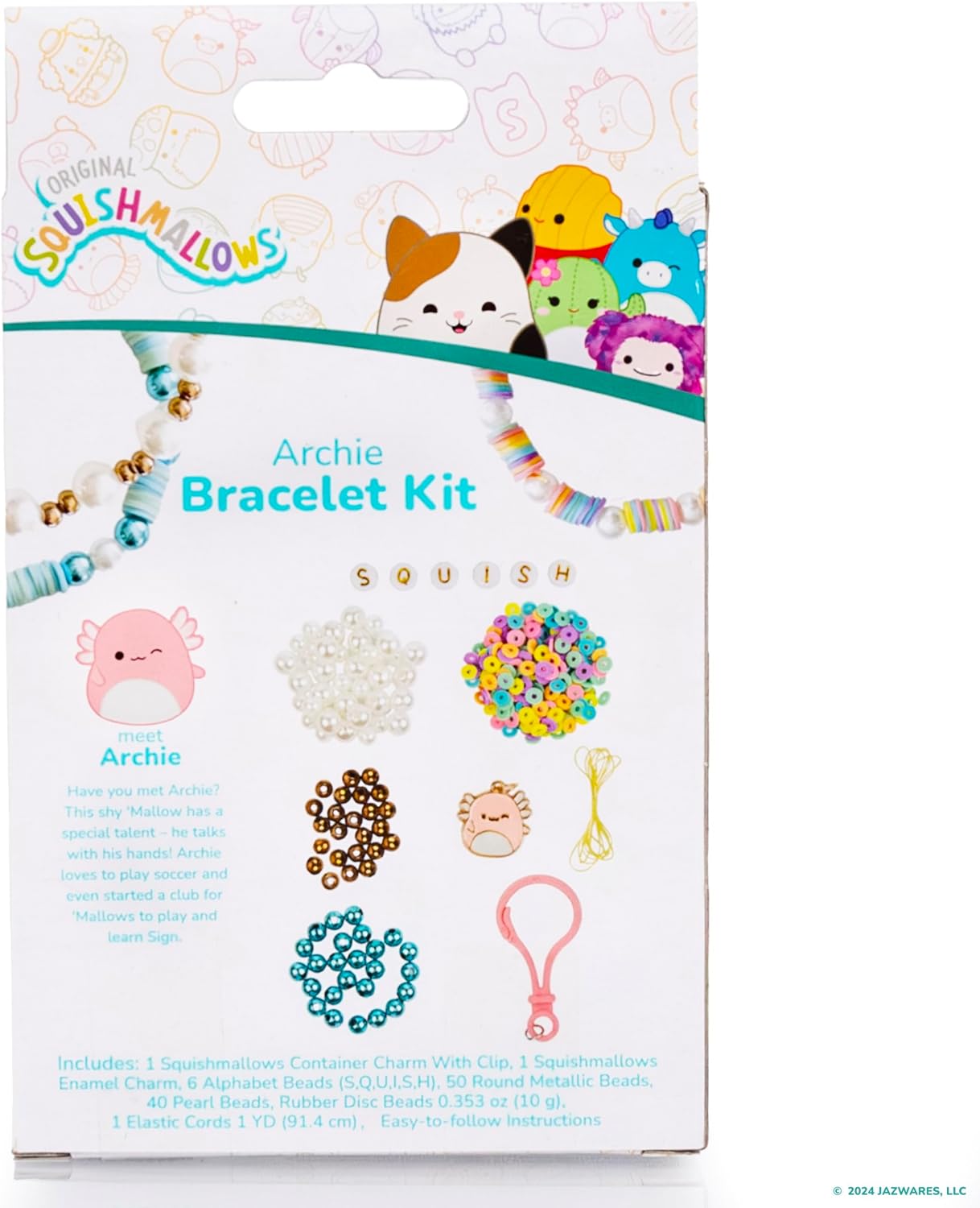 Original Squishmallows Archie The Axolotl Bracelet Kit, Friendship Bracelet Kit, Charm Bracelet Making Kit, Gifts for Girls, Squishmallows for Boys, Craft Kits