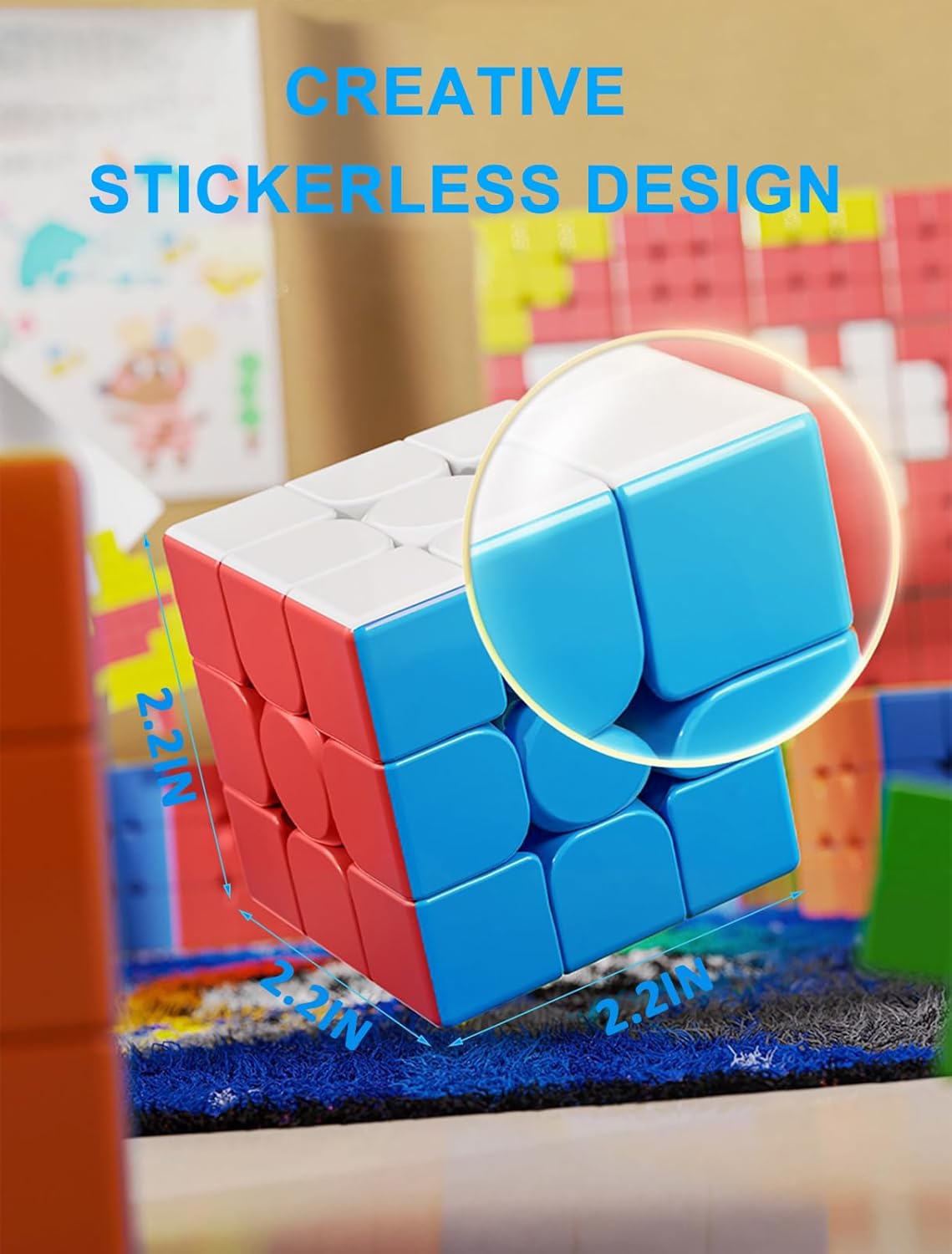 CFMOUR Speed Cube 3x3x3 - Moyu Meilong 3C, Stickerless Magic Cube 3x3, Fast Smooth Turning Vivid Colour 3D Puzzle Brain Toy Travel Games, Turns Quicker Than Original