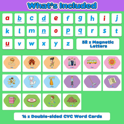 CVC Word Games,Magnetic Letters & CVC Flash Cards,Phonics Games,Alphabet ABC Toys,Refrigerator Fridge Magnets for Kids Toddlers,Speech Therapy,Spelling Learning Games for Preschool Classroom