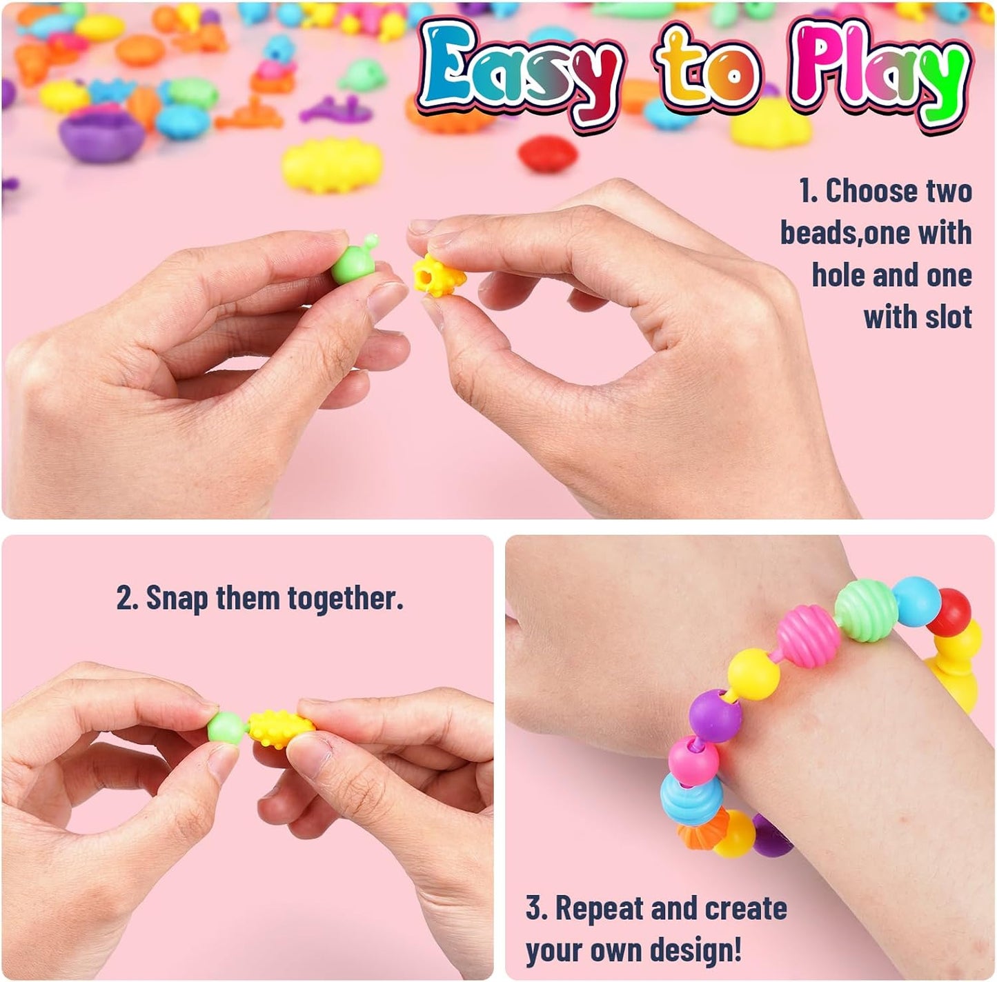 FUNZBO 650pcs Pop Beads - Jewelry Making Kit for 3 4 5 6 7 8 Year Old Little Girls, Arts and Crafts Toys for Kids, Necklace Bracelet Creativity Snap Set Birthday Gifts