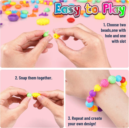 FUNZBO 650pcs Pop Beads - Jewelry Making Kit for 3 4 5 6 7 8 Year Old Little Girls, Arts and Crafts Toys for Kids, Necklace Bracelet Creativity Snap Set Birthday Gifts