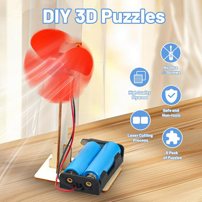 6 STEM Science Kits for Kids Age 8-12, STEM Building Toys for 8-10 Year Girls Boys Wood Crafts, Electric Fan Experiments Activities Circuit Projects, Bulk Summer Gifts for Kids Classroom Party Favors