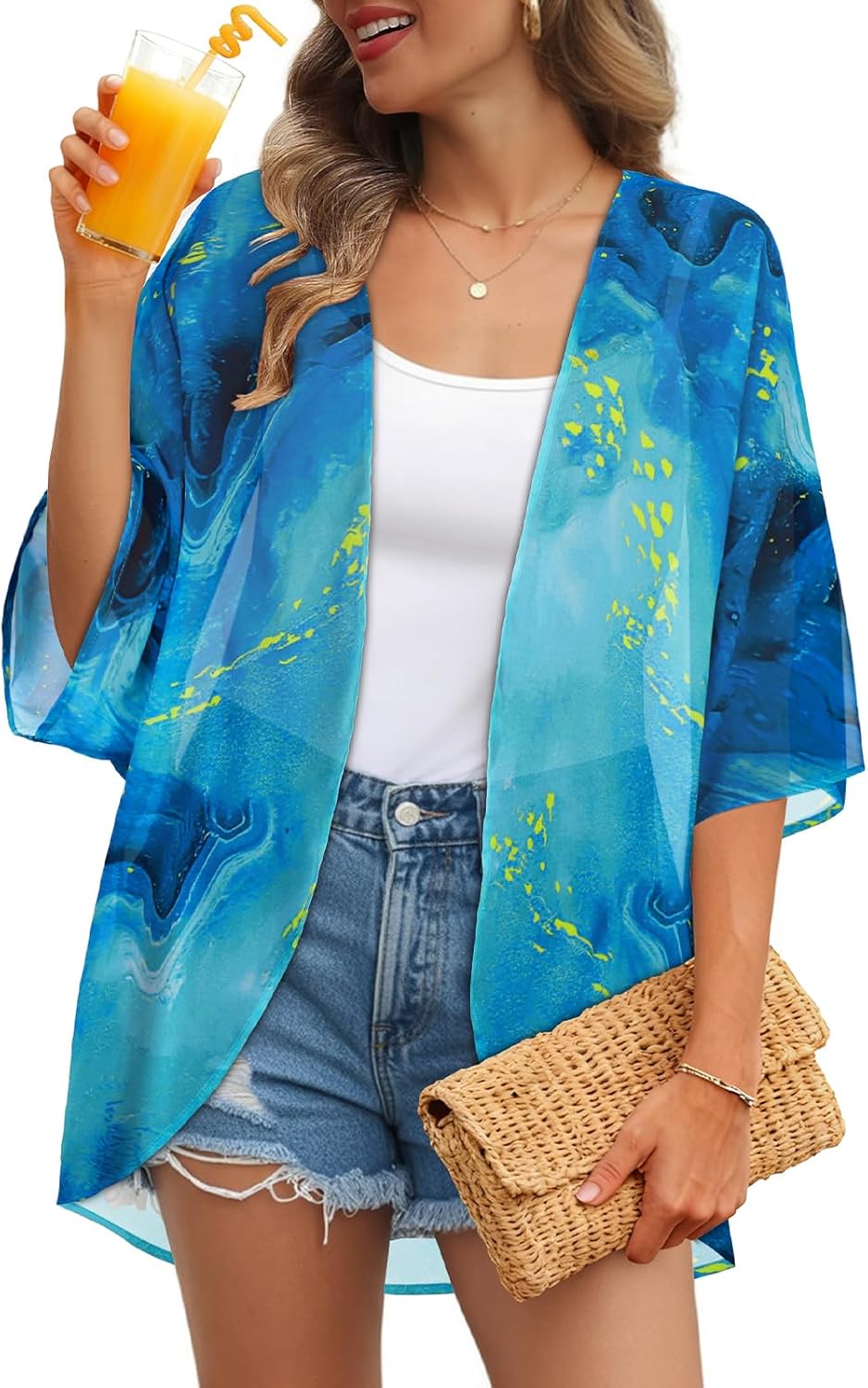 Womens Kimono Cardigans Beach Cover ups Swimwear Puff Sleeve Loose Casual Summer Tops 2026