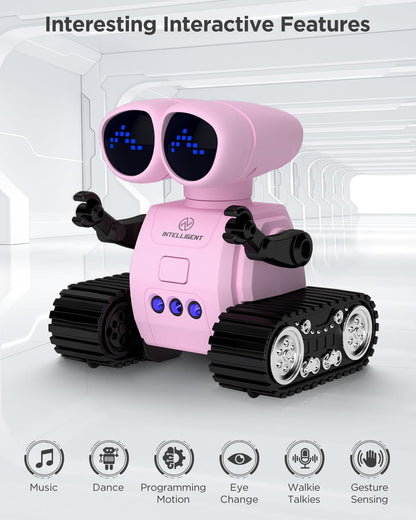 Robot Toys for Kids, Rechargeable Remote Control Robot Toys with Walkie Talkies, Programming, Gesture Sensing, Music, Changeable Eyes Function, RC Robot Toys Gifts for 6-12 Year Old Boys Girls