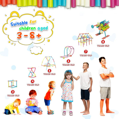 Ggiibro Straw Constructor Toys 600Pcs STEM Building Toy Interlocking Plastic Engineering Thin Tube Blocks Educational Kit for 3 4 5 6 7years Kids Boys and Girls Gift Preschool Toy with Storage Box