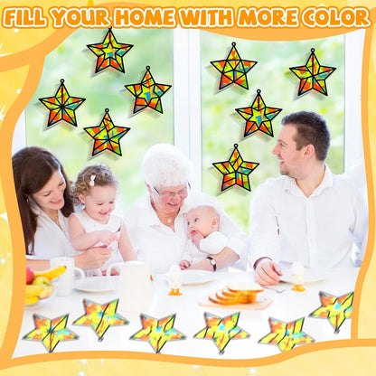 32 Sets Outer Space Suncatchers Craft Kit DIY Window Stained Glass Effect Planet Astronaut Alien Paper Crafts Home School Classroom Decoration Kid Birthday Gift Creative Art Project Activity Game - Colors A