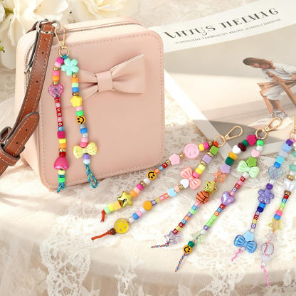 DEMIUKO DIY Bead Keychain Making Kit, 296PCS Beaded Bag Charm Making Kit with Colorful Beads Letter Alphabet Name Beads Flower Heart Jewelry Making Kit Bead Supplies Crafts Gifts