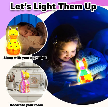 FUNZBO 4.3in Paint Your Own Dinosaur Lamp Kit - Arts and Crafts Supplies Painting for Kids Teens, DIY Night Light Dinosaur Toy for Boy Girl 3 4 5 6 7 8 9 10 11 12 Birthday Gift