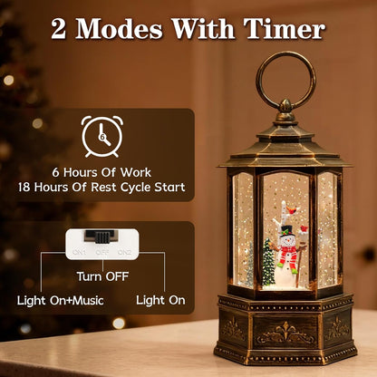 Christmas Snow Globes Lantern, Church and Christmas Tree Christmas Decorations Indoor, 6H Timer Battery & USB Powered Light Up Musical Snow Globes for Kids Women Adults Gift Thanksgiving Home Decor