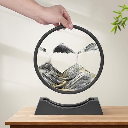 Wai Danie Moving Sand Art Picture 3D Hourglass Deep Sea Sandscape Liquid Motion Display Painting Flowing Sand Frame Relaxing Desktop Home Office Work Decor (Black, 12 Inches)