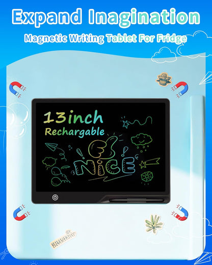 Magnetic LCD Writing Tablet for Fridge, 13 Inch Writing Tablet for Kids, Toddler Drawing Pad, Learning Toys for Boys Girls Ages 3.4.5.6.7.8, Writing Board for to-Do Lists and Family Messages (Blue)