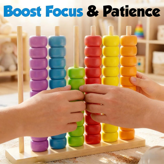 Color Matching Stacking Puzzle Game, Wooden Color Match Challenge Game Fast Color Stack Challenge Ring Stack Puzzle with Rings and Racks, Tabletop Brain Teaser for Friend Family Friendly Fun (2pcs)