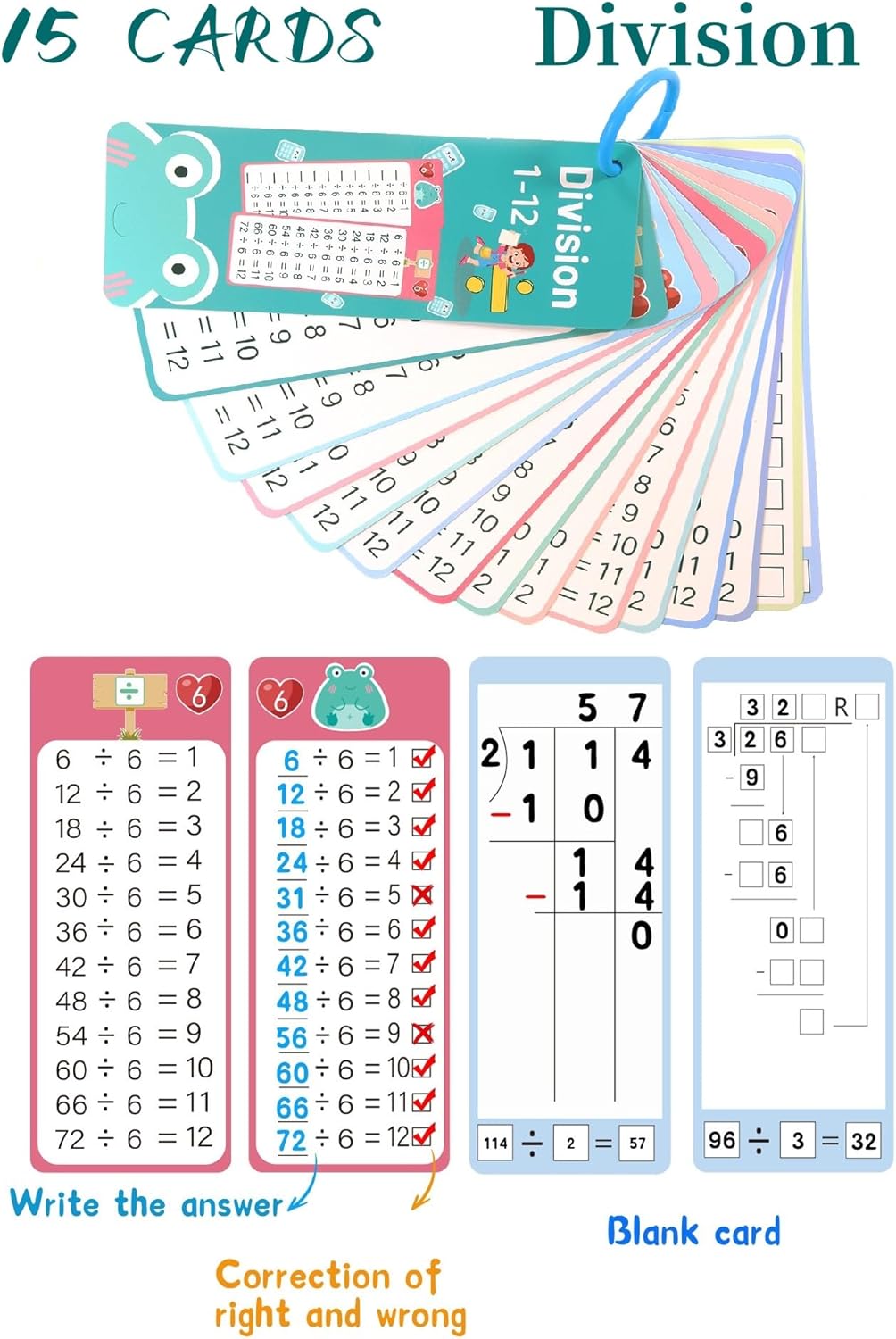 Multiplication and Division Flash Cards 30 Pcs, 0-12 Math Flash Cards with 4 Dry Erase Pens 2 Rings, Educational Time Table Flash Card for 1st-3rd Graders Multiplication Game