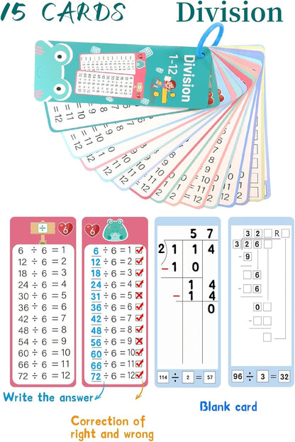 Multiplication and Division Flash Cards 30 Pcs, 0-12 Math Flash Cards with 4 Dry Erase Pens 2 Rings, Educational Time Table Flash Card for 1st-3rd Graders Multiplication Game