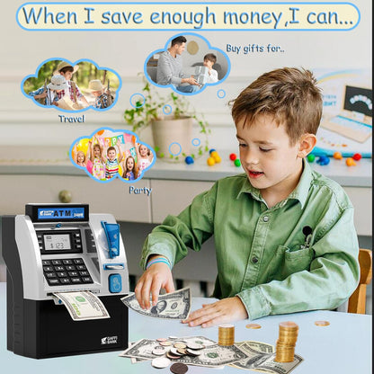 BKstar Kids ATM Piggy Bank with Debit Card & PIN - Electronic Money Bank with Digital Coin Counter & Bill Feeder, Educational Savings Toy for Boys & Girls Ages 3-12