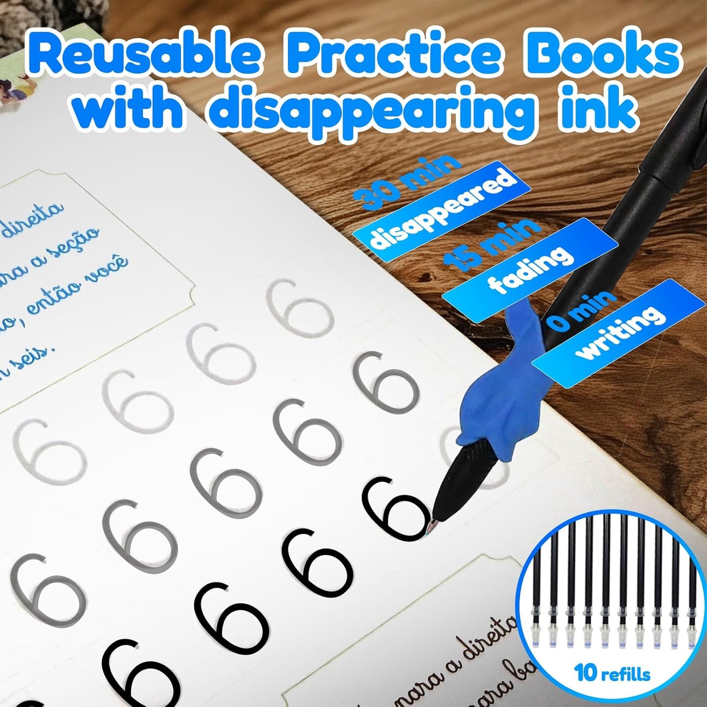 4 Magic Tracing Practice Books – Grooved Handwriting Arabic Copybooks for Kids, Reusable Writing Practice Workbooks Without Tears, Disappearing Ink for Toddlers Preschool Learn (Arabic)