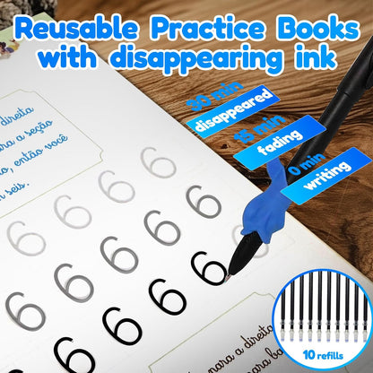 4 Magic Tracing Practice Books – Grooved Handwriting Arabic Copybooks for Kids, Reusable Writing Practice Workbooks Without Tears, Disappearing Ink for Toddlers Preschool Learn (Arabic)