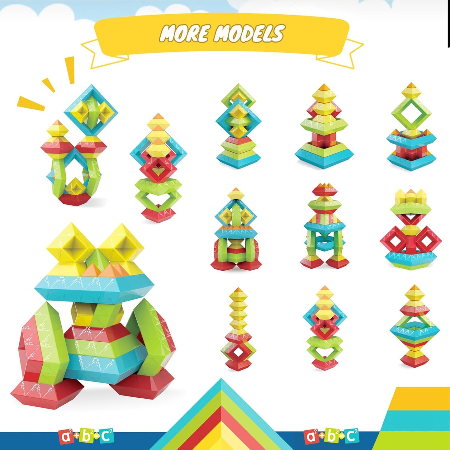 100Pcs Montessori Toys for Ages 1-3 2-5 Toddlers Kids Baby,Pyramid Stacking Building Toys,3D Preschool Learning Blocks for Kids,STEM Sensory Toy Gifts for 2-4 Year Old Boy Girl,Big Plastic Storage Box