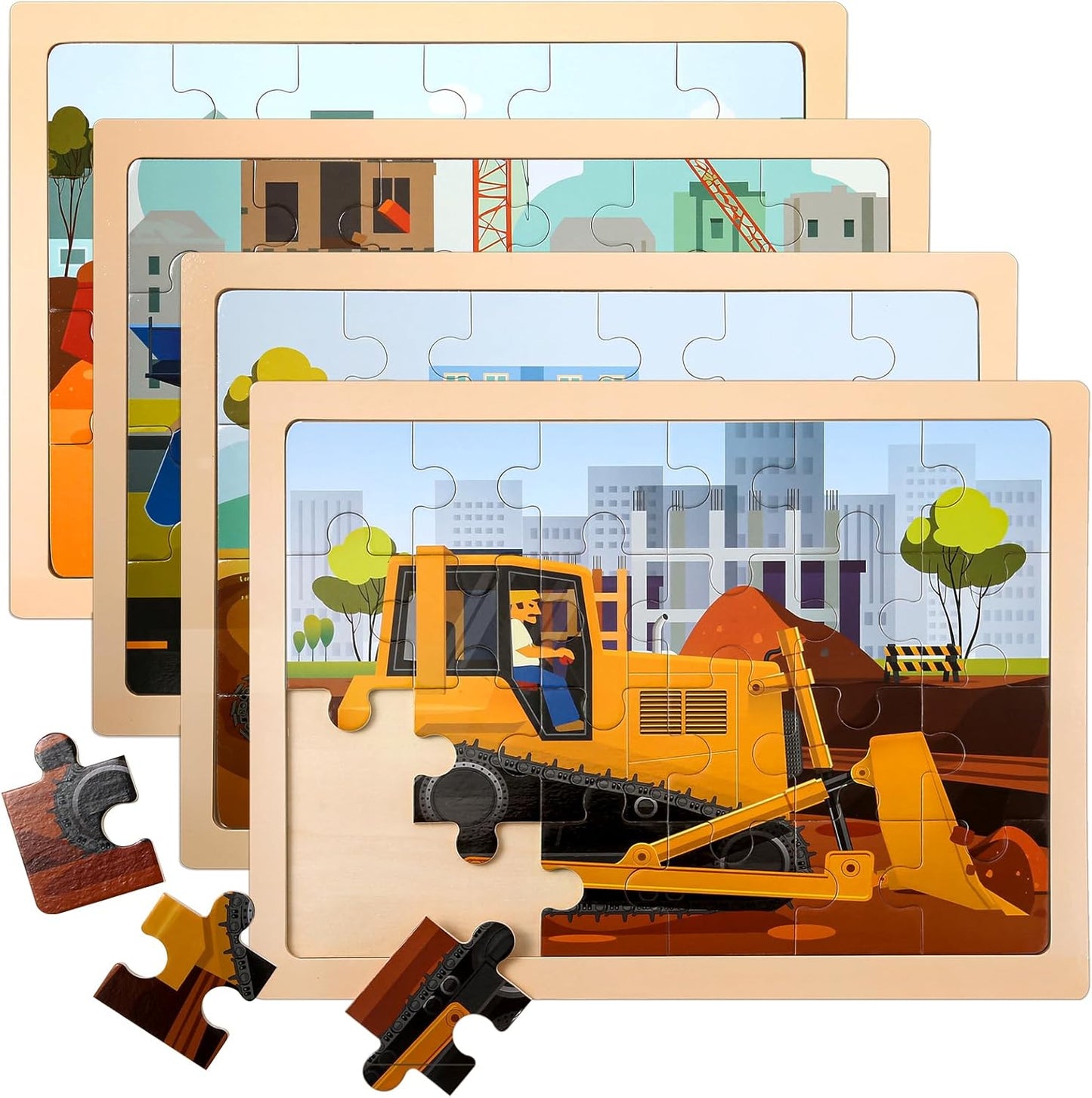Wooden Animals Puzzles for Kids Age 3 4 5 Year Old, 4 Pack 24 Pcs Montessori Toddler Jigsaw Puzzles for Girl boy Activities Preschool Learning Educational Birthday Gift Travel Autistic Wooden Toys